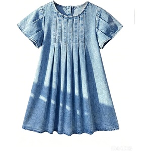 image:imageGORGLITTER Girls Denim Dress Summer Pleated A Line Cute Mini Tshirt DressMedium Wash