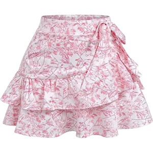 image:imageGORGLITTER Girls Floral Bow Mini Skirt Cute Casual Wrap Tie Side Ruffle Summer Beach Short Skirts Preppy ClothesPink