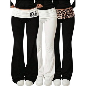 image:imageGORGLITTER Girls Foldover Flare Leggings Wide Leg Low Rise Pants TrousersBlack and White