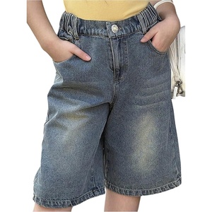 image:imageGORGLITTER Girls Jean Shorts High Waisted Washed Knee Length Casual Wide Leg Bermuda Denim Shorts JortsMedium Wash
