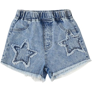 image:imageGORGLITTER Girls Jean Shorts Y2K Jorts Star Patched Distressed Fringe Hem Cute Denim ShortsLight Wash