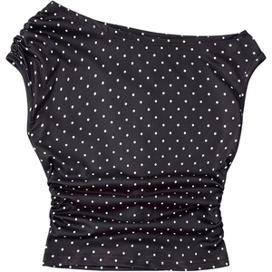 image:imageGORGLITTER Girls Polka Dots Crop Tops Y2K Off The Shoulder Ruched Cinched Waist Tank Top Trendy FashionBlack