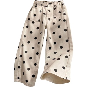 image:imageGORGLITTER Girls Polka Dots Jeans Baggy Straight Wide Leg Denim PantsBlack and Apricot
