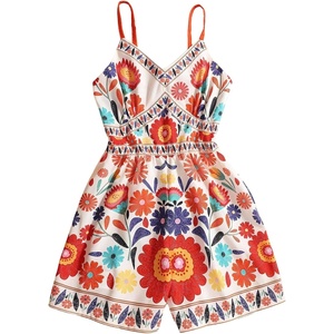 image:imageGORGLITTER Girls Summer Romper Floral Boho Sleeveless Wide Leg Short Jumpsuits Beach Vacation Cruise Resort OutfitsMulticolor