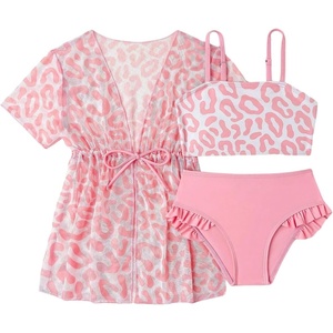 image:imageGORGLITTER Girls Tankini Swimsuit 3 Piece Leopard Print Ruffle Bikini with Mesh Cover Up Trendy Beach Summer ClothesPink