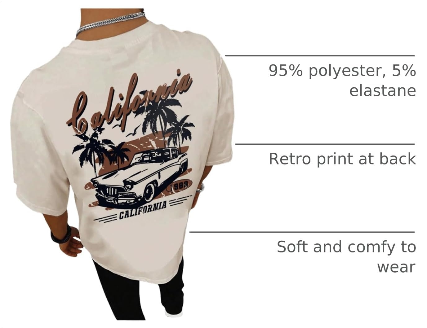 image:imageGORGLITTER Mens Vintage Graphic TShirt Oversized Crewneck Short Sleeve Tee Retro Print Casual Summer Streetwear TopApricot