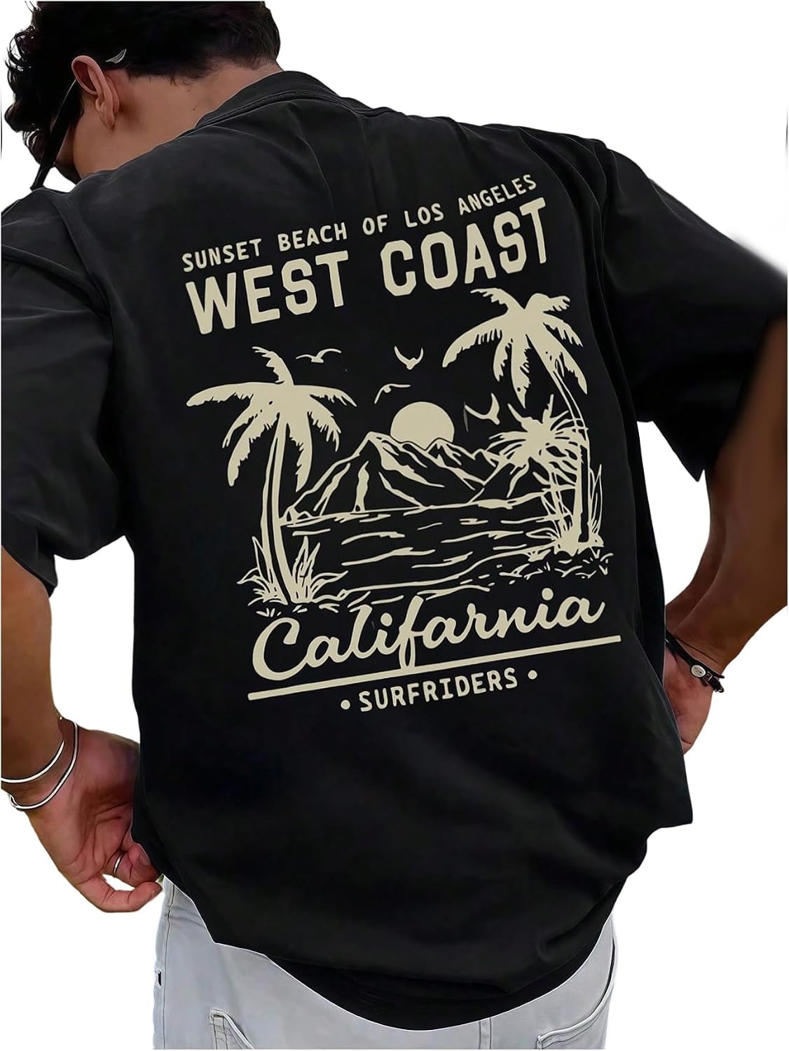 image:imageGORGLITTER Mens Vintage Graphic TShirt Oversized Crewneck Short Sleeve Tee Retro Print Casual Summer Streetwear TopBlack Tropical  Letter