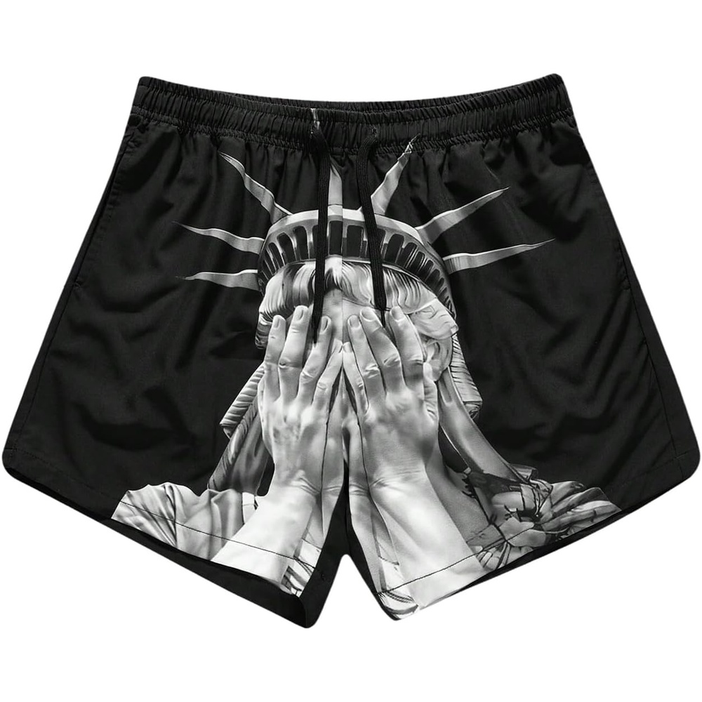 image:imageGORGLITTER Mens Graphic Shorts Y2K Basketball Baggy Cool Rave Drawstring Waist Vintage Track Gym Running Workout ShortsBlack Graphic