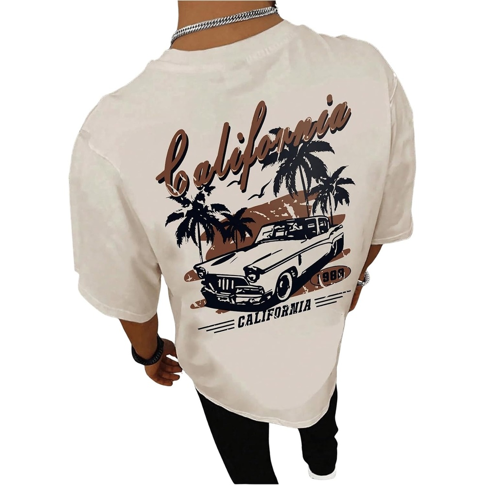 image:imageGORGLITTER Mens Vintage Graphic TShirt Oversized Crewneck Short Sleeve Tee Retro Print Casual Summer Streetwear TopApricot