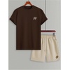 image:imageGORGLITTER Mens 2 Piece Outfits Embroidery Graphic T Shirt and Shorts SetsBrown and Khaki