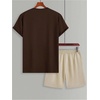 image:imageGORGLITTER Mens 2 Piece Outfits Embroidery Graphic T Shirt and Shorts SetsBrown and Khaki