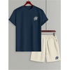 image:imageGORGLITTER Mens 2 Piece Outfits Embroidery Graphic T Shirt and Shorts SetsDark Blue