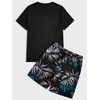 image:imageGORGLITTER Mens 2 Piece Short Set Hawaiian Cruise Beach Vacation OutfitsBlack Leaf