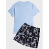 image:imageGORGLITTER Mens 2 Piece Short Set Hawaiian Cruise Beach Vacation OutfitsBlue and Black Tree