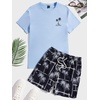 image:imageGORGLITTER Mens 2 Piece Short Set Hawaiian Cruise Beach Vacation OutfitsBlue and Black Tree