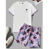 image:imageGORGLITTER Mens 2 Piece Short Set Hawaiian Cruise Beach Vacation OutfitsWhite and Pink Contrast Trim