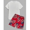 image:imageGORGLITTER Mens 2 Piece Short Set Hawaiian Cruise Beach Vacation OutfitsWhite and Red Leaf