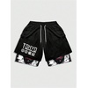 image:imageGORGLITTER Mens 2 in 1 Anime Graphic Gym Shorts Basketball Workout ShortsBlack With White Letters