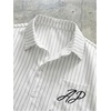 image:imageGORGLITTER Mens Button Down Cropped Shirts Striped Long Sleeve Crop TopsWhite Graphic