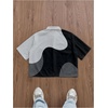 image:imageGORGLITTER Mens Button Up Cropped Shirt Boxy Y2K Cool Streetwear Crop TopBlack and Grey
