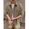 image:imageGORGLITTER Mens Cropped Shirt Button Up Plaid Boxy Short Sleeve Crop TopBrown