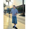 image:imageGORGLITTER Mens Cropped Shirt Button Up Plaid Boxy Short Sleeve Crop TopWhite and Blue