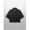 image:imageGORGLITTER Mens Cropped Shirt Casual Button Up Plaid Boxy Oversized Collar Short Sleeve Checkered Crop Tops StreetwearBlue