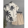 image:imageGORGLITTER Mens Cruise Summer Beach 2 Piece Outfits Matching Shorts SetApricot Coconut Tree Print