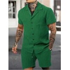 image:imageGORGLITTER Mens Cruise Vacation Outfits 2 Piece Causal Summer Shorts SetsSolid Green