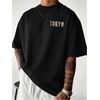 image:imageGORGLITTER Mens Japanese Graphic Tshirts Oversized Drop Shoulder T ShirtBlack Letter  Slogan