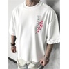image:imageGORGLITTER Mens Japanese Graphic Tshirts Oversized Drop Shoulder T ShirtWhite Koi Fish  Samurai Sword