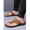 image:imageGORGLITTER Mens Leather Sandals Slides Beach Round Flip Flops SlippersBrown