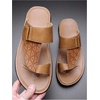 image:imageGORGLITTER Mens Leather Sandals Slides Beach Round Flip Flops SlippersBrown