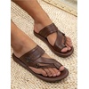 image:imageGORGLITTER Mens Leather Sandals Slides Beach Round Flip Flops SlippersCoffee Brown