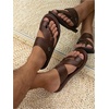 image:imageGORGLITTER Mens Leather Sandals Slides Beach Round Flip Flops SlippersCoffee Brown