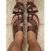 image:imageGORGLITTER Mens Leather Sandals Slides Beach Round Flip Flops SlippersCoffee Brown