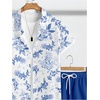 image:imageGORGLITTER Mens Matching Summer Cruise Sets Floral Vacation Beach OutfitsBlue and White