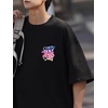 image:imageGORGLITTER Mens Oversized Graphic T Shirts Short Sleeve Drop Shoulder TeeBlack Bear and Slogan