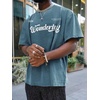 image:imageGORGLITTER Mens Oversized Graphic T Shirts Short Sleeve Drop Shoulder TeeBlue Slogan Letter