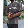 image:imageGORGLITTER Mens Oversized Graphic T Shirts Short Sleeve Drop Shoulder TeeDark Grey Slogan Letter