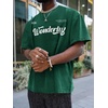 image:imageGORGLITTER Mens Oversized Graphic T Shirts Short Sleeve Drop Shoulder TeeGreen Slogan Letter