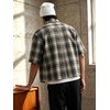 image:imageGORGLITTER Mens Plaid Cropped Shirt Button Up Y2K Vintage Crop Tops TeeBlue