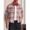 image:imageGORGLITTER Mens Plaid Cropped Shirt Button Up Y2K Vintage Crop Tops TeePink