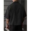 image:imageGORGLITTER Mens Striped Cropped Shirt Button Up Short Sleeve StreetwearBlack