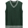 image:imageGORGLITTER Mens Sweater Vest Striped Cable Knit Sleeveless V Neck Pullover Sweater TopsDark Green