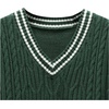image:imageGORGLITTER Mens Sweater Vest Striped Cable Knit Sleeveless V Neck Pullover Sweater TopsDark Green