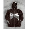 image:imageGORGLITTER Mens Y2K Hoodies Zip Up Graphic Jacket Hooded SweatshirtsCoffee Brown