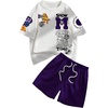 image:imageGORGLITTER Mens 2 Piece Outfit Set Graphic TShirt amp Drawstring Shorts SetWhite and Purple