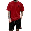 image:imageGORGLITTER Mens 2 Piece Outfits Embroidery Graphic T Shirt and Shorts SetsRed and Black