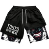 image:imageGORGLITTER Mens 2 in 1 Anime Graphic Gym Shorts Basketball Workout ShortsBlack With White Letters